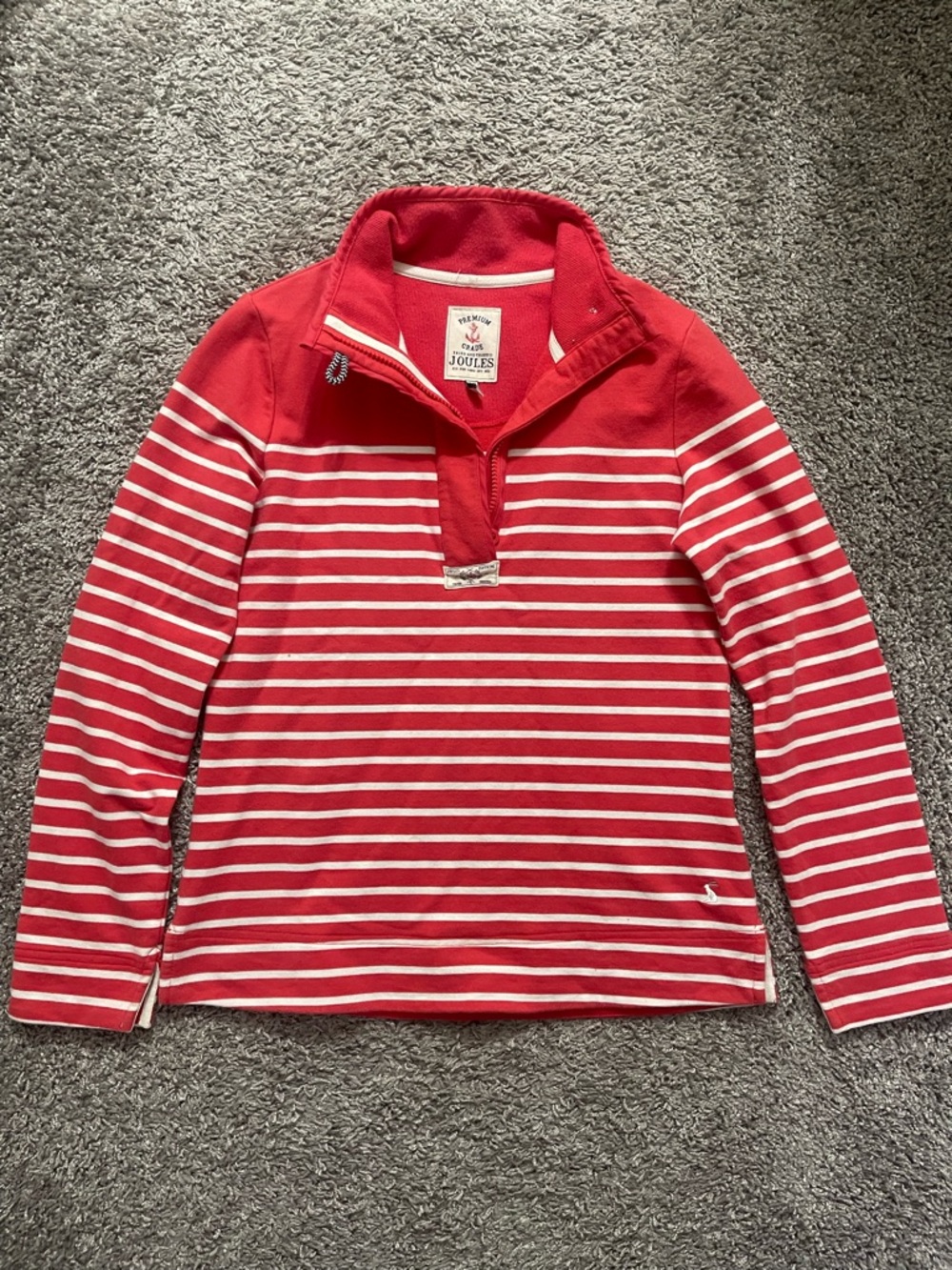 Joules Red & White Striped Quarter-Zip Sweater